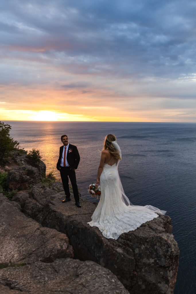 couple eloping at Palisade Head on Minnesota's North Shore