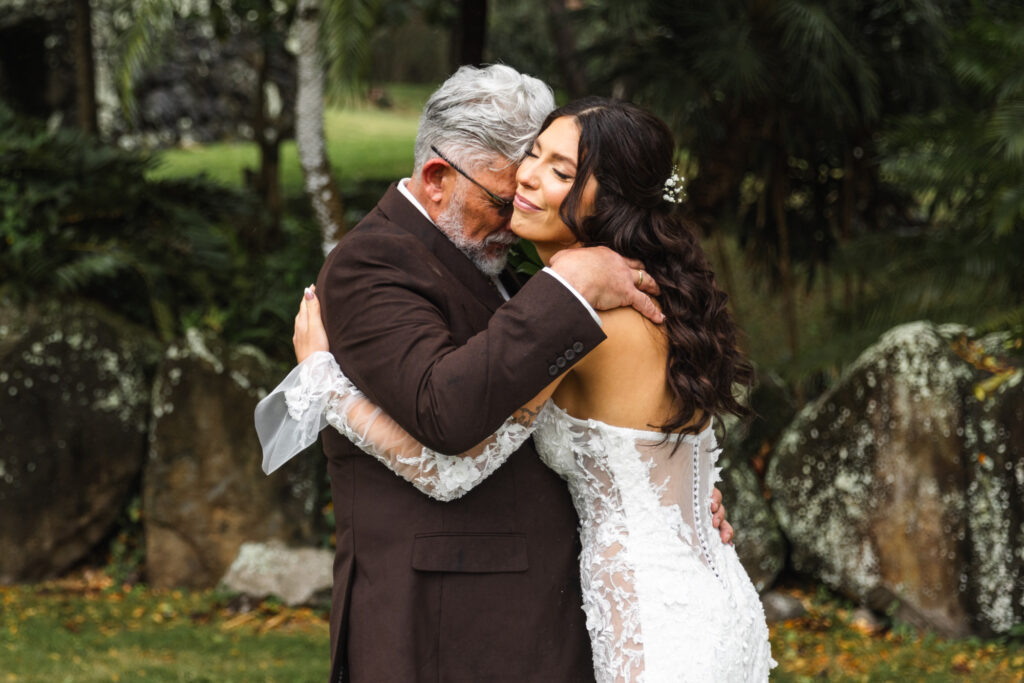 First look with dad at Kualoa Ranch wedding